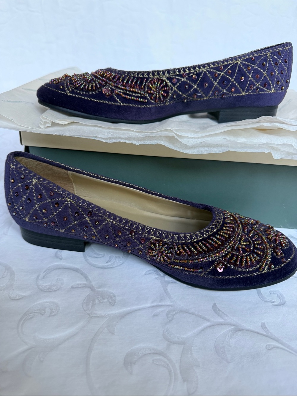 Women’s Purple Velvet Beaded Flats Coldwater Creek Sz 8.5 - Picture 9 of 11